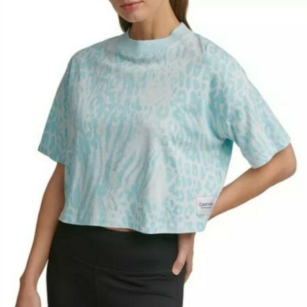 Calvin Klein Performance Tee XXL Cropped Top Blue Animal Print 9A